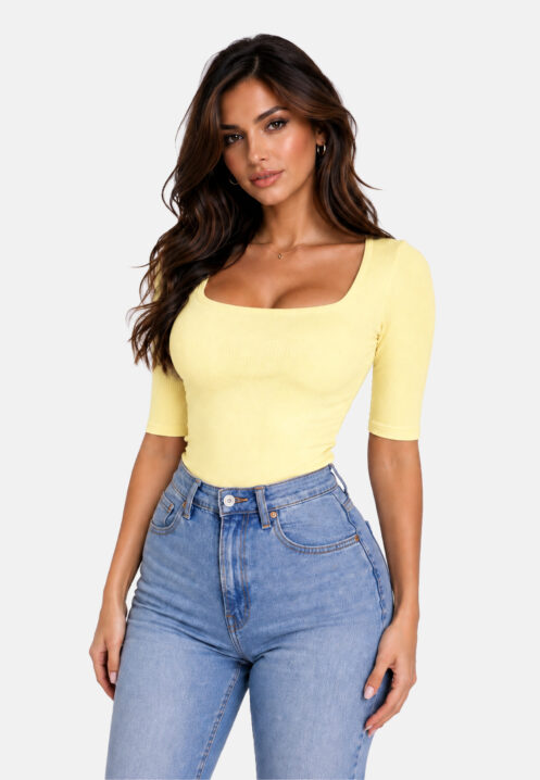 Caro Neck Short Sleeve Top – Light yellow