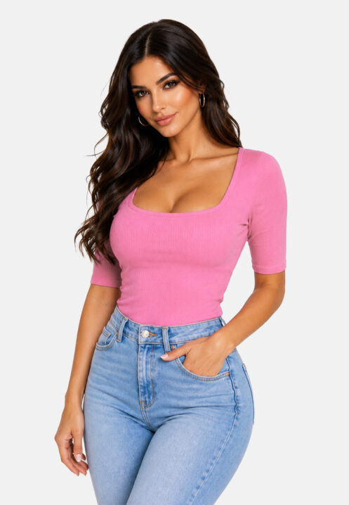 Caro Neck Short Sleeve Top – Pink