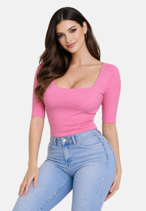 Caro Neck Short Sleeve Top – Pink